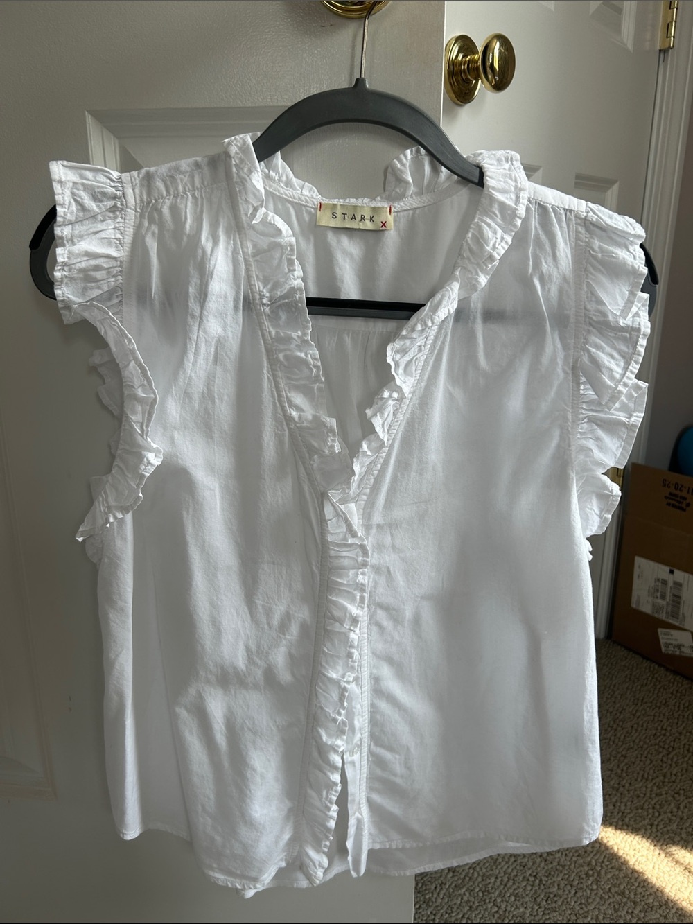 Starr X White Ruffle-Trim Sleeveless Button Front Blouse